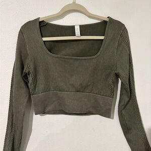 Aerie Olive Ribbed Offline Crop Top